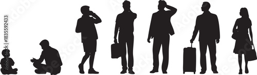 Silhouettes showing child adolescent adult and elderly people progression concept