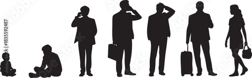 Silhouettes of people in different stages of life and career