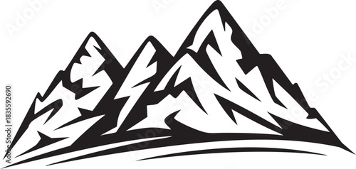 Striking mountain range illustration in black and white detailed design