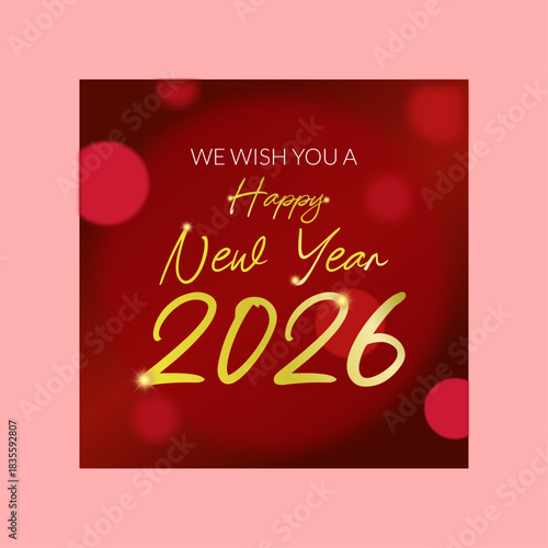 Happy New Year 2026 Greeting Card Design | 2026 New Year Celebration Greeting Template in Red Theme | Elegant New Year 2026 Holiday Greeting Card Design