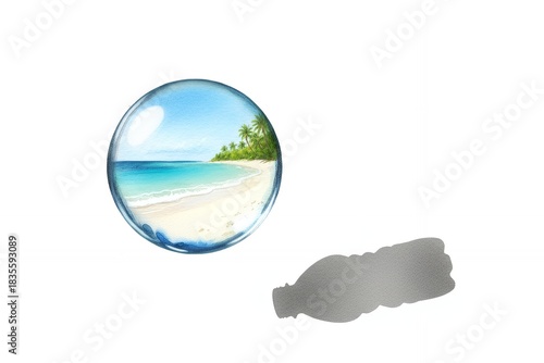Beach landscape inside a bubble with plastic bottle silhouette plastic free sign