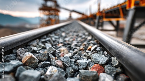 Wallpaper Mural Railway Track through the factory: An up-close perspective of a railway track guides the eye toward an industrial plant, conveying themes of transport and industry. Torontodigital.ca