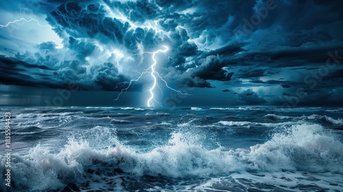 Serene Night Beach Shoreline with Gentle Waves, Star-Dense Sky, and Milky Way Reflections; Calm Dark Blue Ocean Surface Glowing Under Moonlight, Gradient Sky Reflections; Massive Curling Ocean Waves