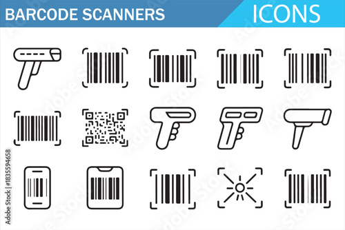 Barcode Scanner Equipment and Barcode Label Icon Set
