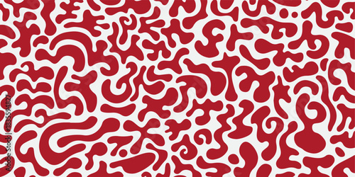 Red and White Abstract Liquid Flow Seamless Pattern Background. Organic Amoeba Style Fluid Shape Design. Modern Groovy Wavy Print for Fabric