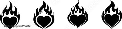 Four stylized heart flames in black, symbolizing passion and intensity with a bold design.