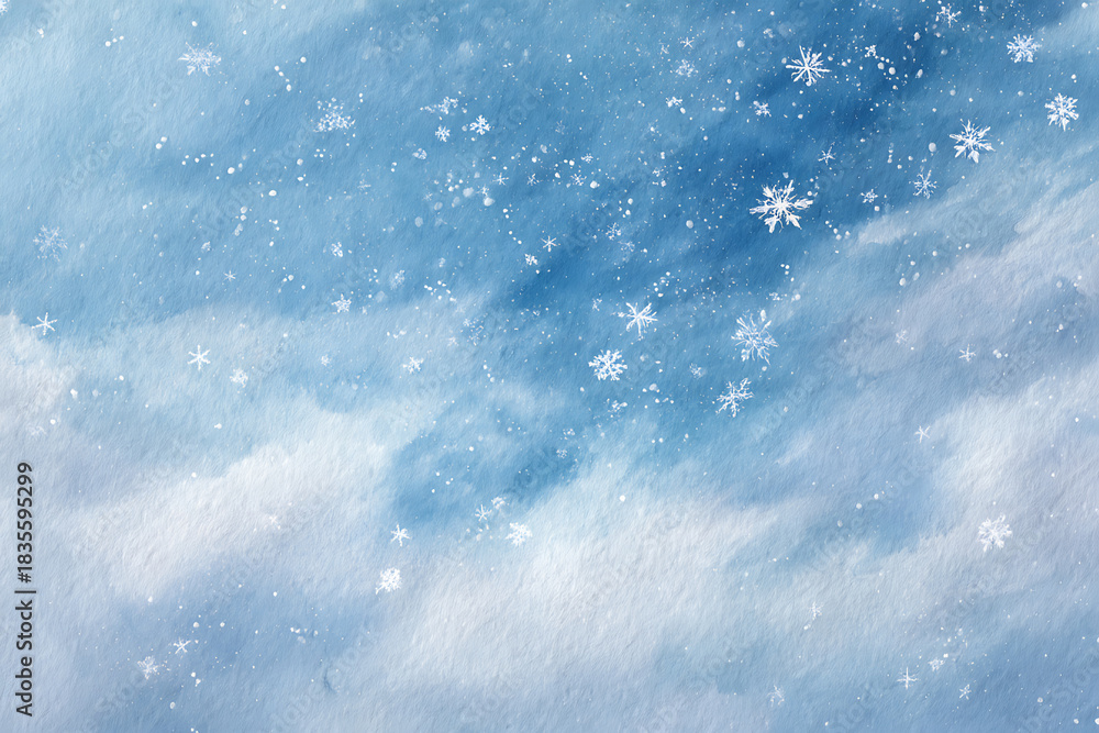 Obraz premium atercolor Style Blue Sky and Snowflakes Winter Background