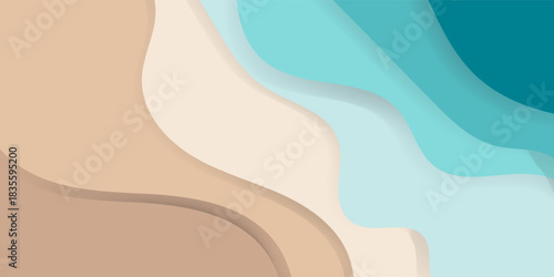 Abstract Beach Ocean Layers. Minimal Paper Cut Coastal Background in Soft Sand and Aqua Tones