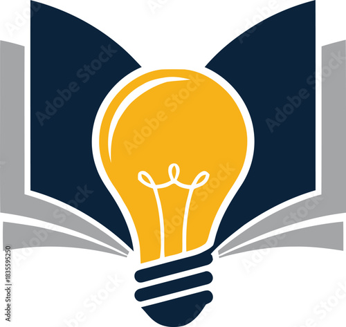Open book paired with a glowing lightbulb in a creative knowledge icon Vector illustration
