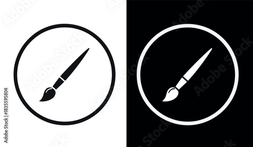 Paintbrush symbol in oval frame black and white Vector illustration