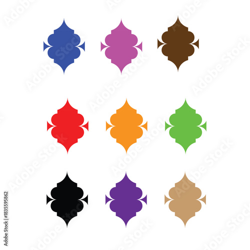 Set of four vector season tree icons including Christmas star decoration, autumn maple leaf, and colorful poker card symbols