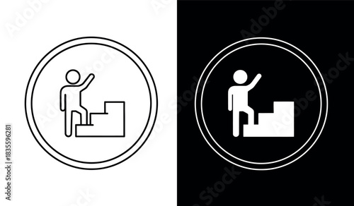 Person climbing stairs icon in black and white Vector illustration