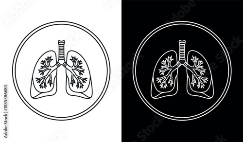  human lungs Lungs icon on white and black background