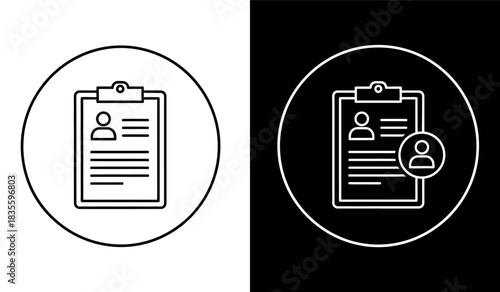 Clipboard with user profile icon in black and white Vector illustration