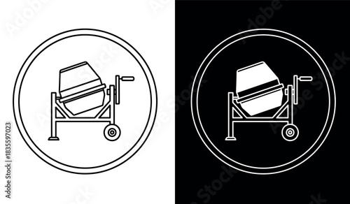 Outline icon of a portable cement mixer machine Vector illustration
