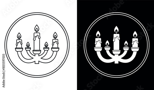 Chandelier with burning candle icon in circle outline Vector illustration
