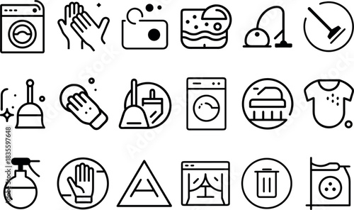 Laundry and cleaning symbols collection illustrated icons for garment care and household chores