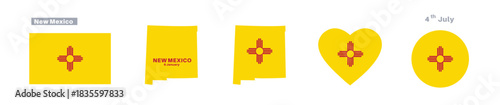 Set of New Mexico flags and maps. New Mexico state flag in January 6th Celebration