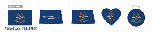 North Dakota flag and map set. North Dakota state flag in celebration of November 2nd