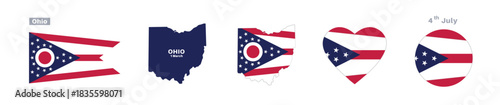 Ohio flag and map set. Ohio state flag in March 1st Celebration