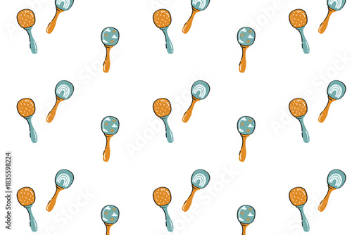 Baby rattle seamless pattern for nursery prints, children’s textiles and cute decor