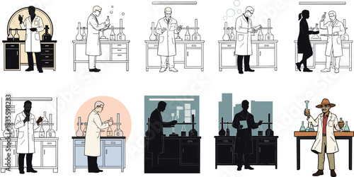 Vector silhouette collection of videographers, cameramen, and a drone, illustrating film production, news reporting, media, and professional video recording technology concepts.