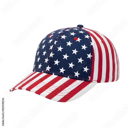 American flag baseball cap isolated on black background for patriotic theme