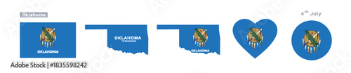 Oklahoma flag and map set. Oklahoma state flag in celebration of November 16th