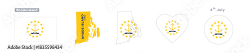 Rhode Island flag and map set. Rhode Island state flag in celebration of May 29th