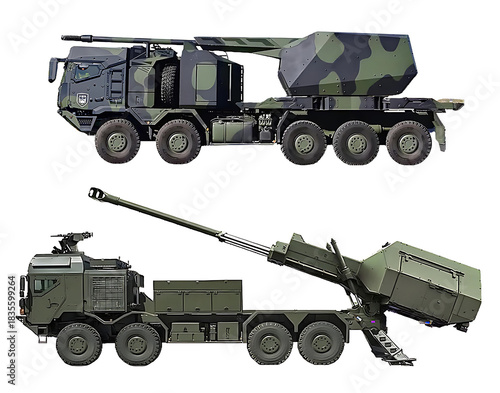 A collection of concepts for MAX HX truck-based self-propelled howitzers (top: HX3 10x10 Howitzer 155mm, bottom: Archer 8x8). Individual images, in full size, can be found in the portfolio