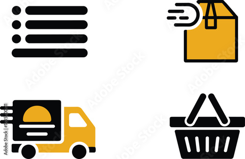 delivery, shipping, courier, logistics, package, box, list, truck, basket, shopping, order, transport, service, cargo, express