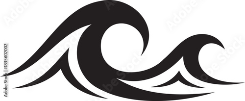 Black and white ocean waves crashing vector illustration design element