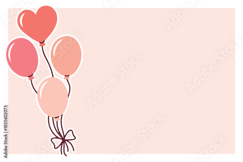 A festive background featuring a bunch of balloons and empty space for text. Romantic greeting card layout for Valentine's Day or birthday wishes.
