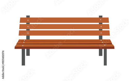 Park bench with wooden planks and metal legs for public seating and relaxation