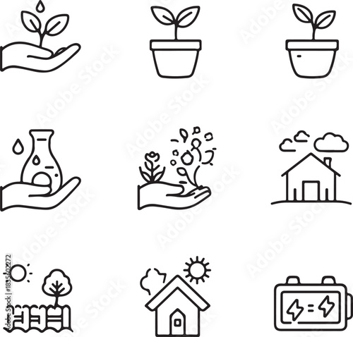 Ecology Lifestyle Line Editable Icons set
