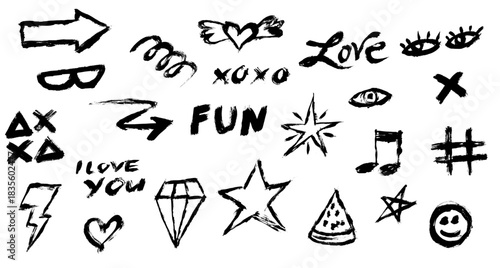 Random Drawings Grunge Brush Stroke Vector Set