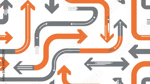 Abstract arrow pattern representing data flow and direction. Modern flat design with complex pathways and choices. Seamless vector background for business and technology concepts