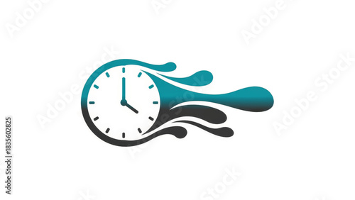 Digital time flow vector illustration. A minimalist clock icon with a flowing liquid motion effect. Symbol of speed, deadlines, and efficiency