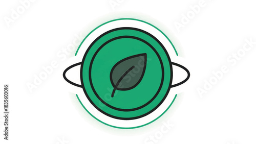 Sustainable payment icon with a leaf symbol. Vector illustration of a bold, minimalist coin for green finance and eco-friendly business