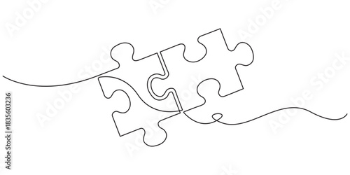 Puzzle vector illustration of continuous one line art design, Continuous one line drawing of puzzle. One line drawing illustration of puzzle game, One line drawing Puzzle vector. Puzzle single line