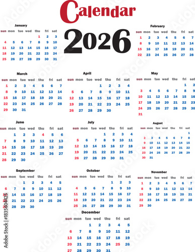 2026 Calendar With Months And Days Of The Week year