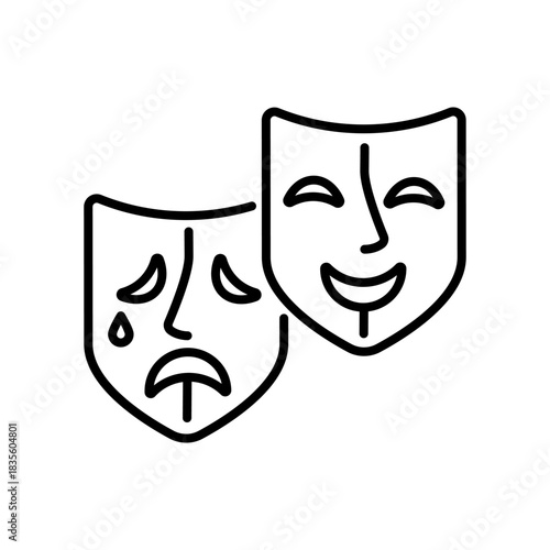 Theater masks vector icon: editable line icon, outline symbols for drama, comedy, stage
