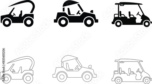 Golf Cart Vehicle Vector Icons – Sport Transport and Buggy Symbols