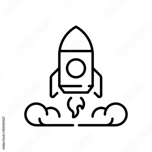 Rocket vector icon. editable line icon with outline style for startup, launch, space