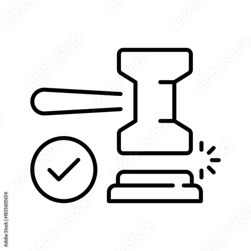 Auction vector icon. editable line icon with gavel, legal symbols, and bid graphics