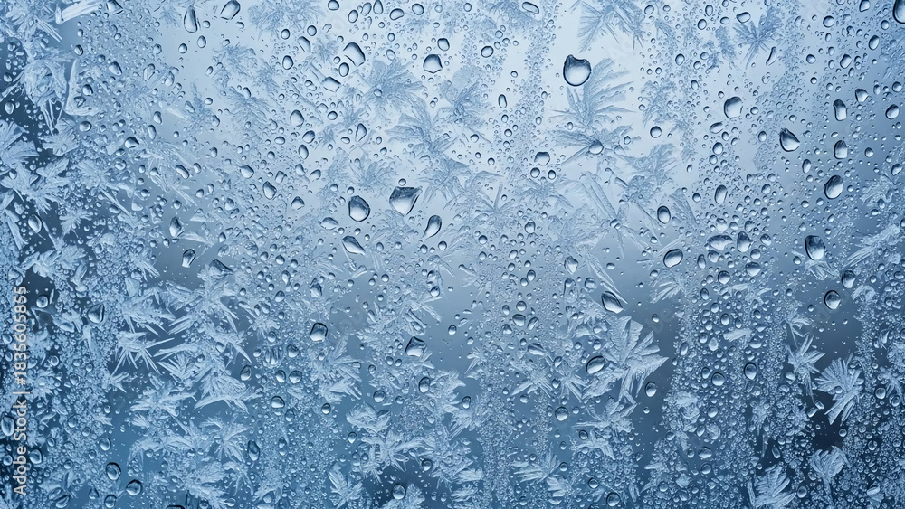 Obraz premium Abstract blue textured background with water droplets and ice patterns
