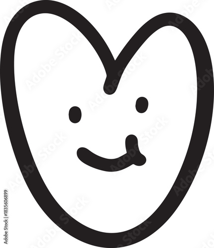 Charming doodle of a black heart character with a smiling face, an isolated hand-drawn vector icon for love and affection