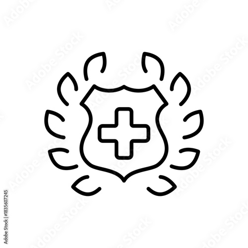 Medical cross vector icon. editable line icon in outline style with healthcare, hospital symbols