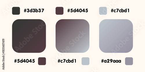 Gradient collection, shiny rainbow hologram. Holographic foil texture, beige, grey, brown gradation. Catalog of samples palettes in RGB HEX. Vector set for frame, border, other design.