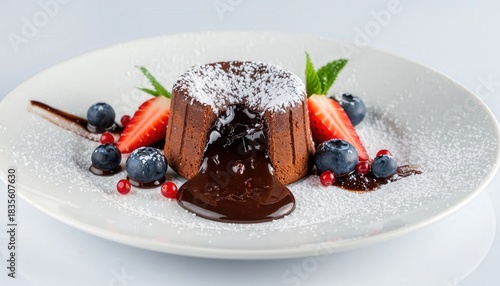 Wallpaper Mural Decadent Chocolate Lava Cake Molten Center Artfully Plated With Fresh Berries And Powdered Sugar Studio Lighting Torontodigital.ca